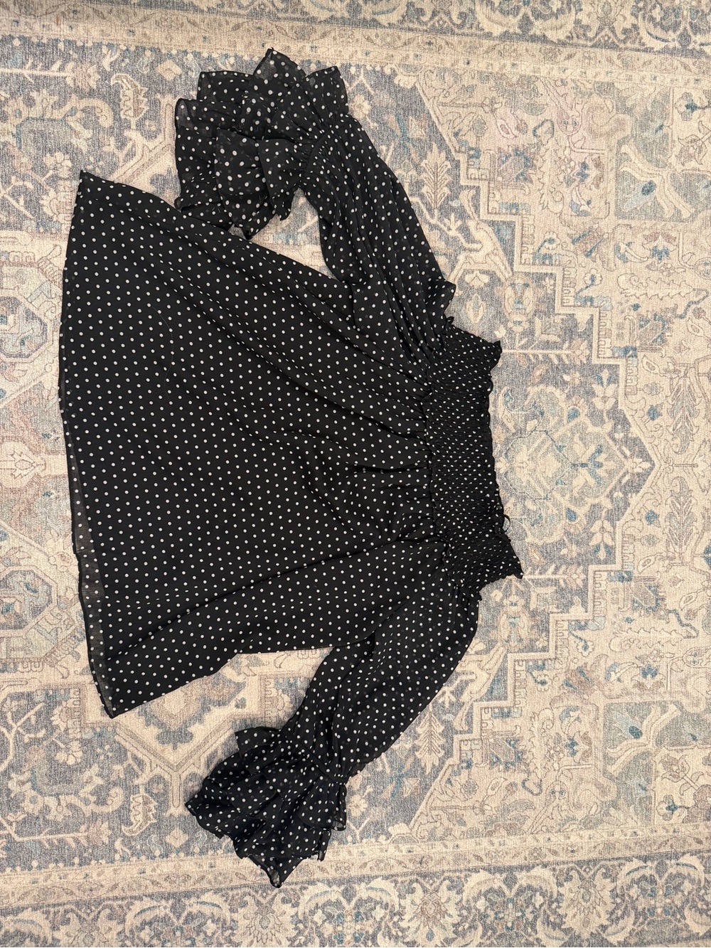 CeCe Black Polka Dot Smocked Off-Shoulder Blouse
